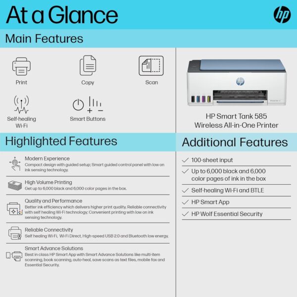 HP Smart Tank 585 All-in-One WiFi Colour Printer, White - Image 4